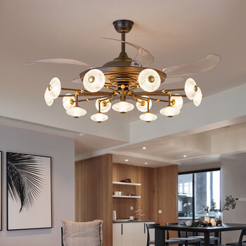 轻奢水晶风扇灯客厅餐厅隐形吊扇灯现代简约变频带电风扇一体吊灯