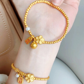 海上罗孚999足金桃花手链女新款转运珠金珠子首饰品黄金珍珠手串送