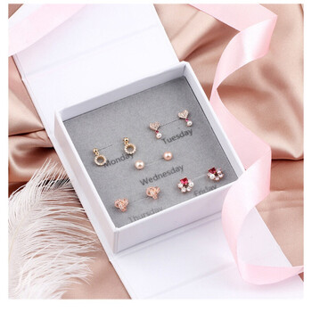 月下925银针一周七天星期耳钉套装组合耳环礼盒送女生生日礼物套装