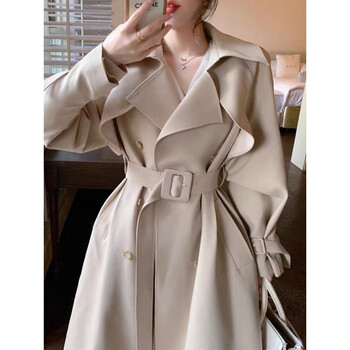 风衣女中长款春秋新款宽松小个子气质大衣英伦风女生大衣外套米白色xs