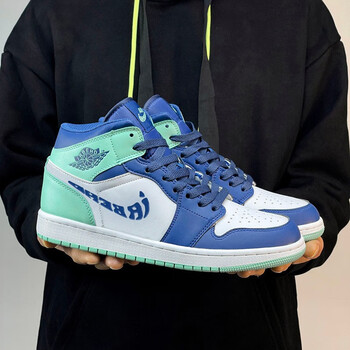aj男鞋学生高帮北卡蓝黑曜石纯原空军一号女款aj1烟灰篮球鞋 蓝薄荷