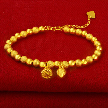 手链越南沙金手链久不掉色女款999首饰圆珠仿真 古法两生花双珠s扣