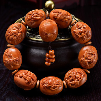 苏魅儿 橄榄核手串 十八罗汉 文玩橄榄核雕浮雕罗汉 南工大师朱红梅