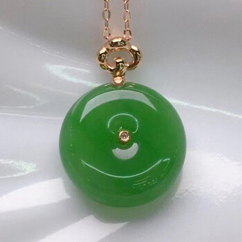 18k金镶嵌玉质细腻温润男女玉坠项链挂件玉牌玉石玉器玉佩17mm