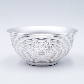 诗美洛 银碗999足银餐具百福双层隔热足银碗家用银餐具大人小孩食用银