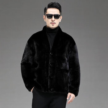 2022新进口貂皮大衣男士整貂外套 年轻款v领海宁时尚潮款水貂皮草