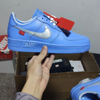 普娅华空军af1蓝色艺术馆ow头层皮内置气垫刷胶情侣篮球鞋文化鞋特价
