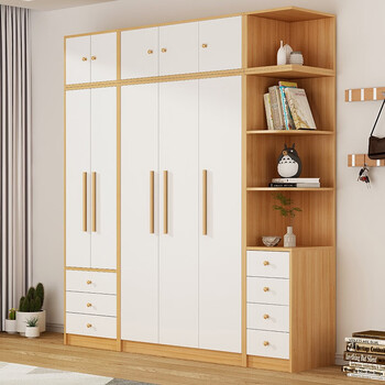 白浅 衣柜实木双开门家用衣橱主卧室现代简约储物柜子大衣柜 【白+浅胡桃】送货上楼+安装 【三门】120cm单柜