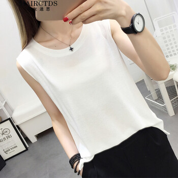 玛丝迪思冰丝吊带背心女夏外穿圆领短款宽松大码薄打底衫针织内搭 白色 L（105-115斤）