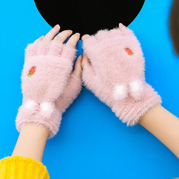 阳光菊sunnyju手套女冬天可爱学生写字露指半截男冬季保暖加绒翻盖