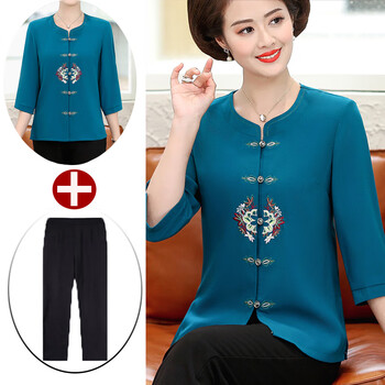 永司衣服女装妈妈4050岁夏装装春季真丝衬衫中老年人阔太太上衣60短