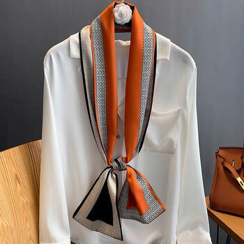 誓得长条缎面丝巾小长条女百搭西装细窄春秋洋气时尚桔色薄款发带黄色