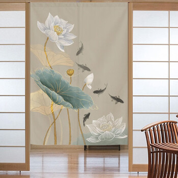 蘑菇说 厨房门帘隔断帘卫生间厕所卧室半截挂帘遮挡大门免打孔布艺帘子 莲花11 宽80*100cm高 半开配杆