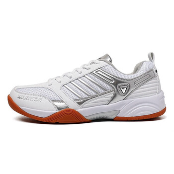 回力网面运动鞋厚底缓震乒羽鞋轻便透气网球鞋防滑比赛羽毛球鞋 白灰