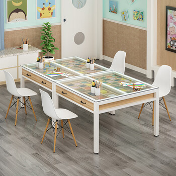 绘画桌美术教室桌子辅导班绘画桌美术桌课桌椅玻璃辅导培训桌手工桌
