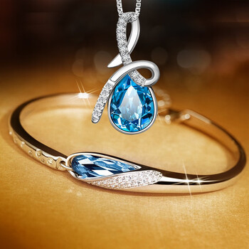 礼品惊喜浪漫高档银手镯子项链缪斯之眼手镯吊坠套装玫瑰花礼盒刻字