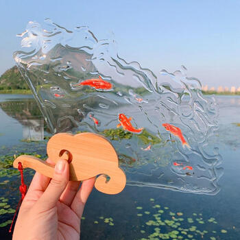 抖音同款夏日锦鲤水扇 夏日锦鲤水扇滴胶水做的扇子diy材料包固化树脂