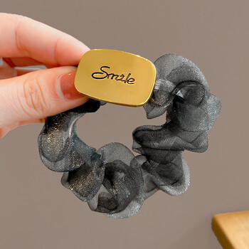 欧根纱大肠发圈高级感头绳气质橡皮筋女扎头发绳夏天 12#方形英文黑色