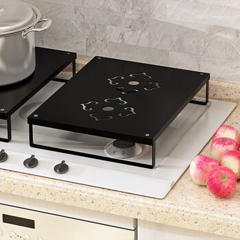 电饭煲架电炒锅架煤气灶盖板微波炉置物架 金属激光雕刻防水耐热 黑色