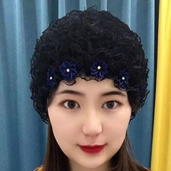统仙  包头帽薄款女遮白发神器头饰四季款小花朵包头帽蕾丝帽遮白发帽时尚居家小帽骑车防风帽光头帽 黑色小花朵