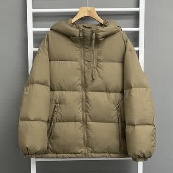 艾格女士时尚连帽短款羽绒服韩版宽松百搭加厚保暖学生新款外套卡其色