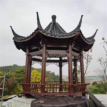 四角新中式庭院别墅户外长廊六角凉亭古建防腐木仿古花园休闲木屋