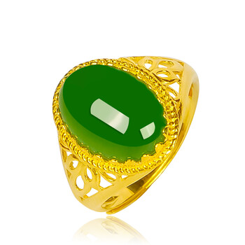 戒指女戒金镶玉和田玉碧玉女戒指首饰和田玉情人节礼物 碧玉戒指约4