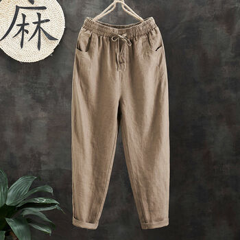 姗姷休闲裤女2022夏新款棉麻裤子女宽松萝卜裤复古原创女士百搭哈伦九