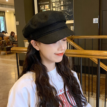 库奇蒂尼网红日系复古白色平顶棉麻海军帽子女春夏韩国ins英伦八角