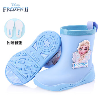 DISNEY儿童雨鞋女童卡通中筒胶鞋小孩四季雨靴水鞋湖水蓝230码 222402