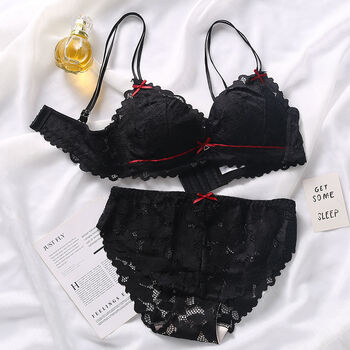 无钢圈蕾丝薄款舒适上托胸罩少女美背白色文胸黑色套装3885b厚约05cm