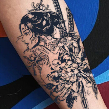 纹身贴花臂【纹身男女】浮世绘日式艺姬哑光草本果汁纹身贴花臂 男女