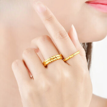 胤乃珠宝黄金戒指女款999足金车花亮面指环闪耀金满天星简约个性尾戒