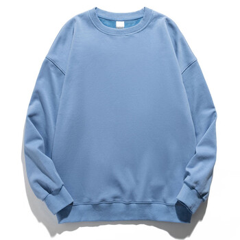 g克日系重磅雾霾蓝超厚银狐绒纯棉加厚卫衣男女掉肩潮牌情侣款 雾霾蓝