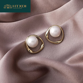 htxdi倪妮朱锁锁同款耳环春秋款银针珍珠耳钉年新款复古耳饰女饰女