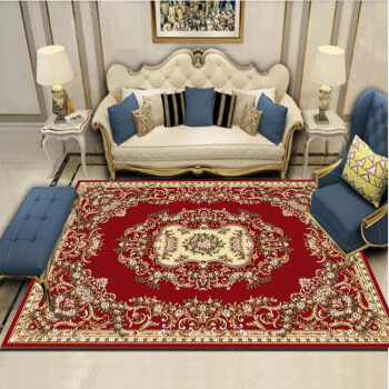 圣艾尔地毯几何简约时尚图案地毯客厅茶几地毯长方形地毯餐桌地毯可水洗 波斯红欧式图案 平面款140*200cm中型沙发前用