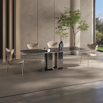 宾迪朗微晶石餐桌椅组合意式极简家用轻奢高端长方形奢石超晶石饭桌椅