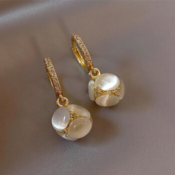 很浪蔓猫眼石耳环新款潮轻奢小众设计精致耳圈感耳饰女猫眼石耳环金