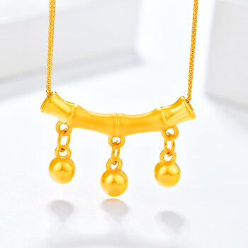 mox老凤凰黄金弯管铃铛项链女999足金竹节吊坠节节高升挂坠节日礼物