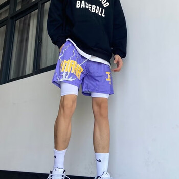 际域（JIYU）新品男子火焰篮球短裤运动休闲不过膝透气速干美式四分裤潮牌夏季 DK38紫色 2XL 关注店铺 优先发货