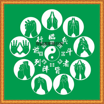 先天八卦九字真言手印图临兵斗者皆阵列前行周易经太极图装饰壁画