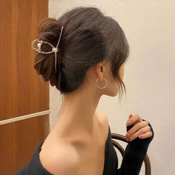 弥俏盘头发夹子抓夹女后脑勺成人女士发卡韩国优雅珍珠鲨鱼夹大号简约