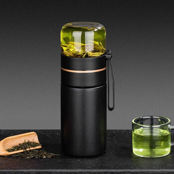 拓进德国进口品质茶水分离保温杯男士便携304带茶隔过滤水杯女黑色400