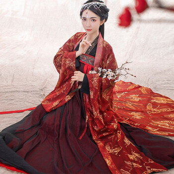 汉服女古风长款红色系大袖衫齐胸襦裙套装古装仙女裙秋冬上衣6米襦裙