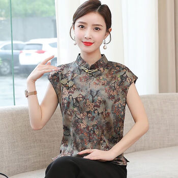 wanyi)旗袍短袖上衣夏季风女士衬衫女中式盘扣改版版民国风复古女装
