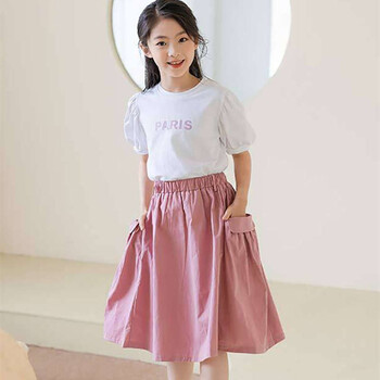 萌菲思女童夏装套装9-11岁大女童夏天衣服棉短袖半身裙13女孩两件套