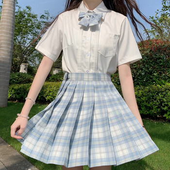 木清清商场同款白溟jk套装子夏季正版蓝色制服格日系学院风校供感百褶