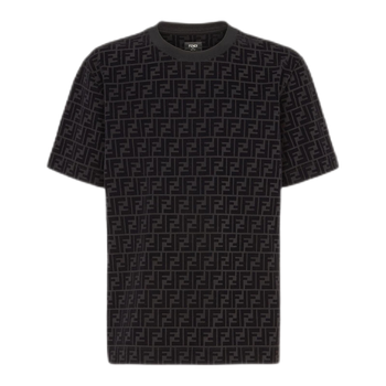 fendi芬迪t恤男士短袖新款圆领宽松版棉质珠地布透气纯棉休闲时尚黑色