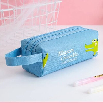 旭泽【精选】笔袋logo图案中小学生帆布文具袋大容量儿童学生文具 蓝色鲸鱼