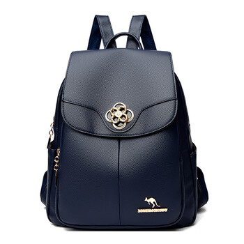 袋鼠真皮双肩包女24年新款大容量旅行包软牛皮背包休闲百搭妈咪包